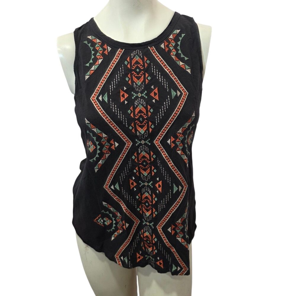 Miss Me Boho Tank Top L Black Tribal Aztec‎ Print Sleeveless Open Back